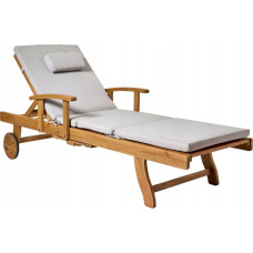Beliani Leżak ogrodowy z poduszką JAVA PREMIUM Drewno akacjowe Jasnoszary
