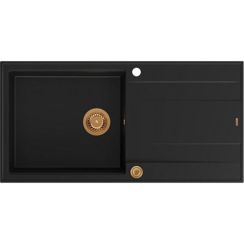 Graniteq Zlewozmywak GraniteQ EVAN 146 XL GraniteQ zlewozmywak z syfonem Push 2 Open 1-komorowy z/o (1000x500x210; kom. 420x480) pure carbon / elementy miedziane