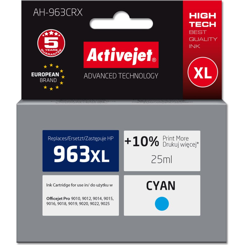 Activejet AH-963CRX Ink (replacement for HP 963XL 3JA27AE; Premium; 1760 pages; 25 ml, cyan)