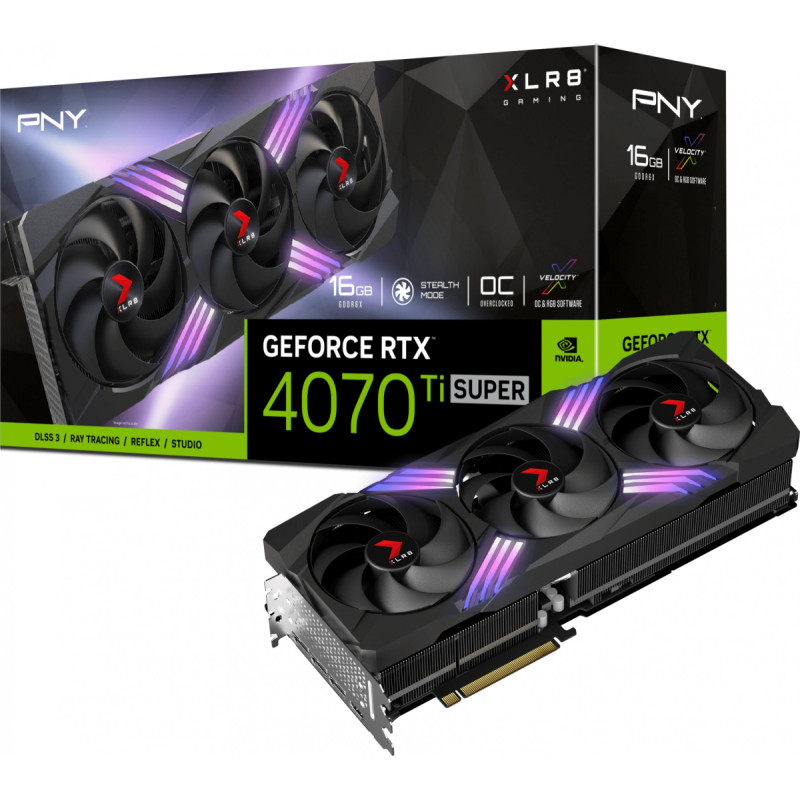 PNY GeForce RTX 4070 Ti SUPER XLR8 Gaming VERTO™ EPIC-X RGB™ Triple Fan OC 16GB GDDR6X DLSS 3