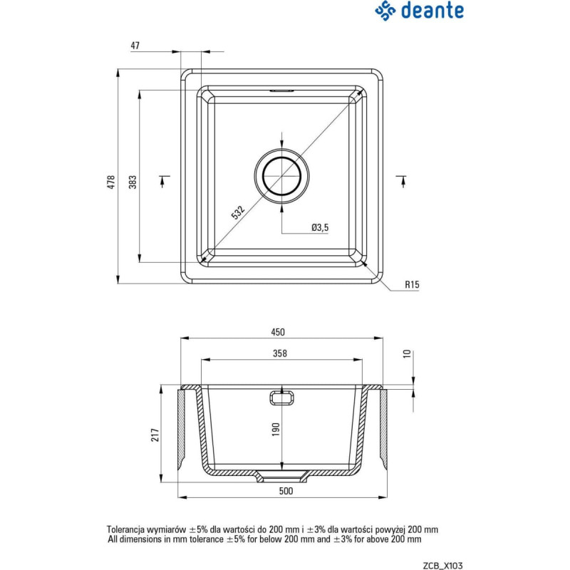 Deante Zlewozmywak Deante Sabor  ceramiczny 1-komorowy