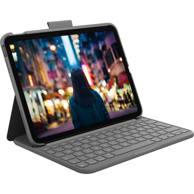 Logitech Slim Folio, etui z klawiaturą do iPada (10. gen. i A16), QWERTY układ US international - Szary (920-011413)