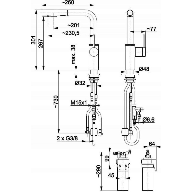 KFA Bateria kuchenna KFA KFA bateria kuchenna z filtracją wody i wyciąganą wylewką Duero Pure Basic, czarna + filtr Hydro 6623-112-81