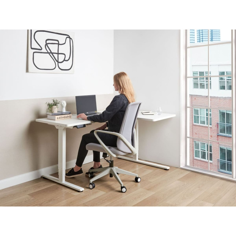 Beliani Biurko Beliani Biurko narożne prawe regulowane elektrycznie 160 x 59 cm białe DESTINES