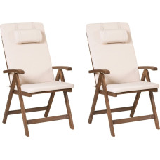 Beliani Zestaw 2 krzeseł ogrodowych z poduszkami AMANTEA PREMIUM Drewno akacjowe Jasnobeżowy