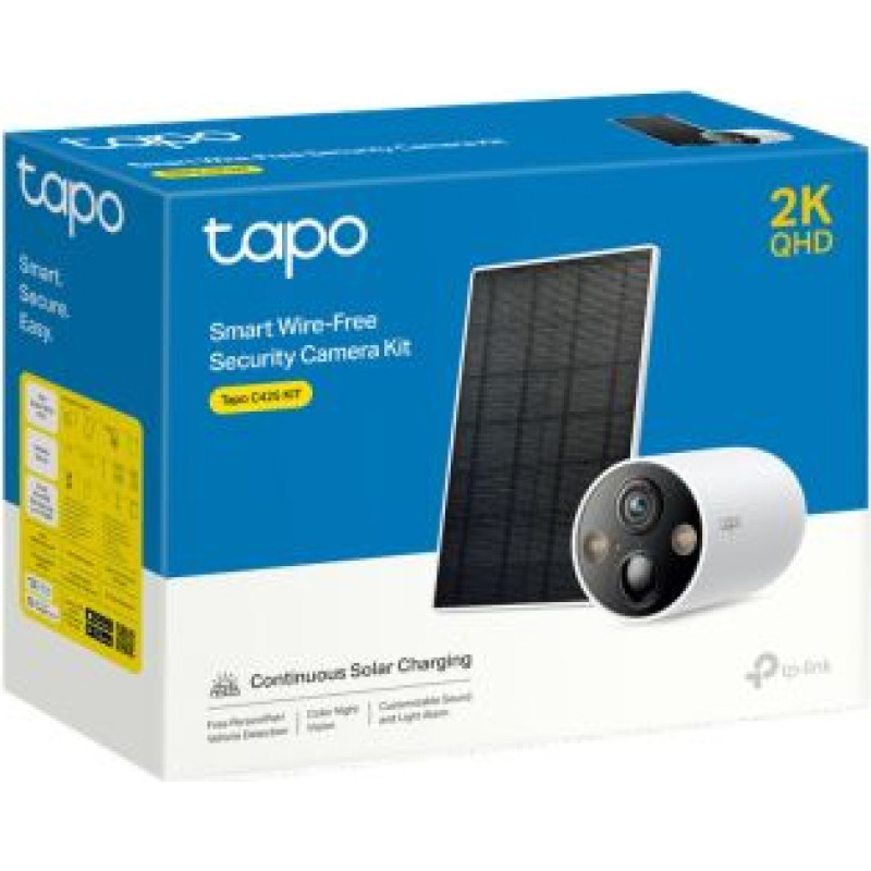 Tp-Link Camera Tapo TC85 Wireless Outdoor Security, 2K QHD 4MP, AI, Night Vision, IP66 + TP-Link Tapo Solar Panel 2.5W, IP66, Black EU White EU