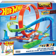 Hot Wheels Action Loop Cyclone Challenge Track Set With 1:64 Scale Toy Car, Easy Storage