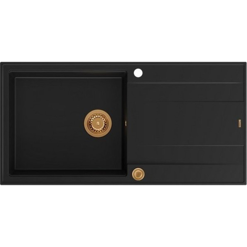 Graniteq Zlewozmywak GraniteQ EVAN 146 XL GraniteQ zlewozmywak z syfonem Push 2 Open 1-komorowy z/o (1000x500x210; kom. 420x480) pure carbon / elementy miedziane