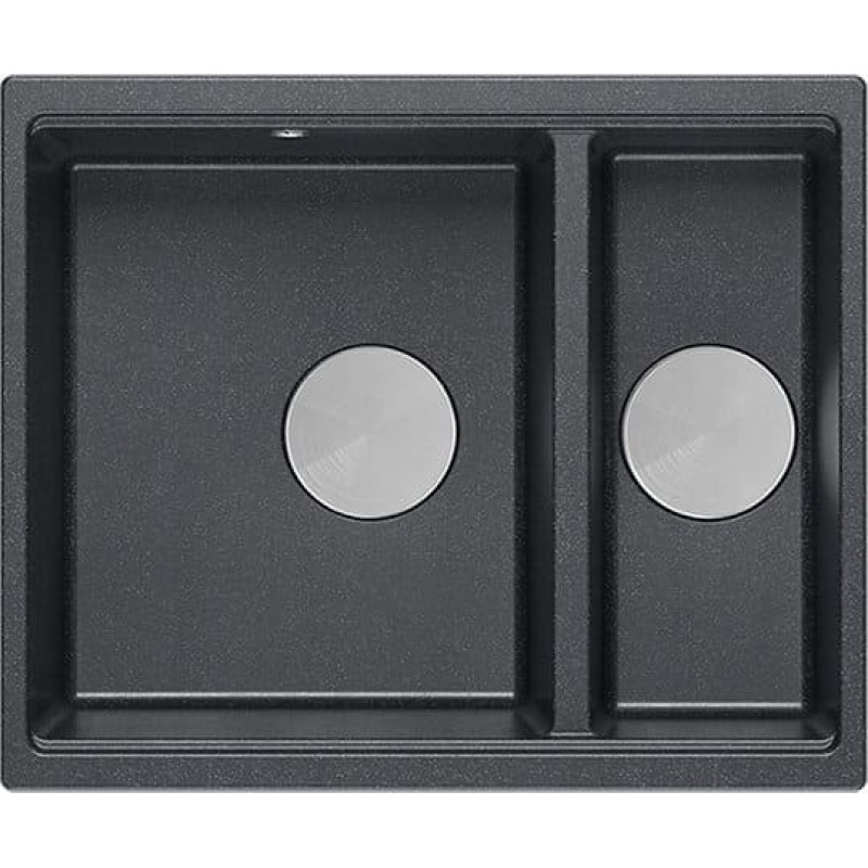 Graniteq Zlewozmywak GraniteQ QUADRON | LOGAN 150 | granitowy zlewozmywak kuchenny CZARNY + STAL | wymiary: 56 x 46 x 22 cm | 1,5-komorowy podwieszany | podbudowa szafki od: 60 cm