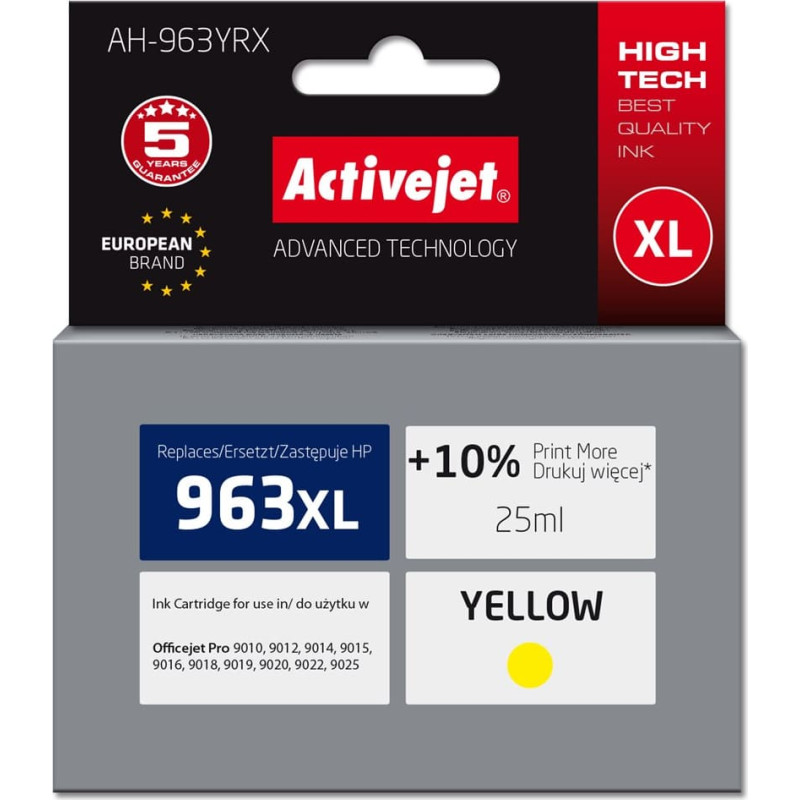 Activejet AH-963YRX Ink (replacement for HP 963XL 3JA29AE; Premium; 1760 pages; 25 ml, yellow)