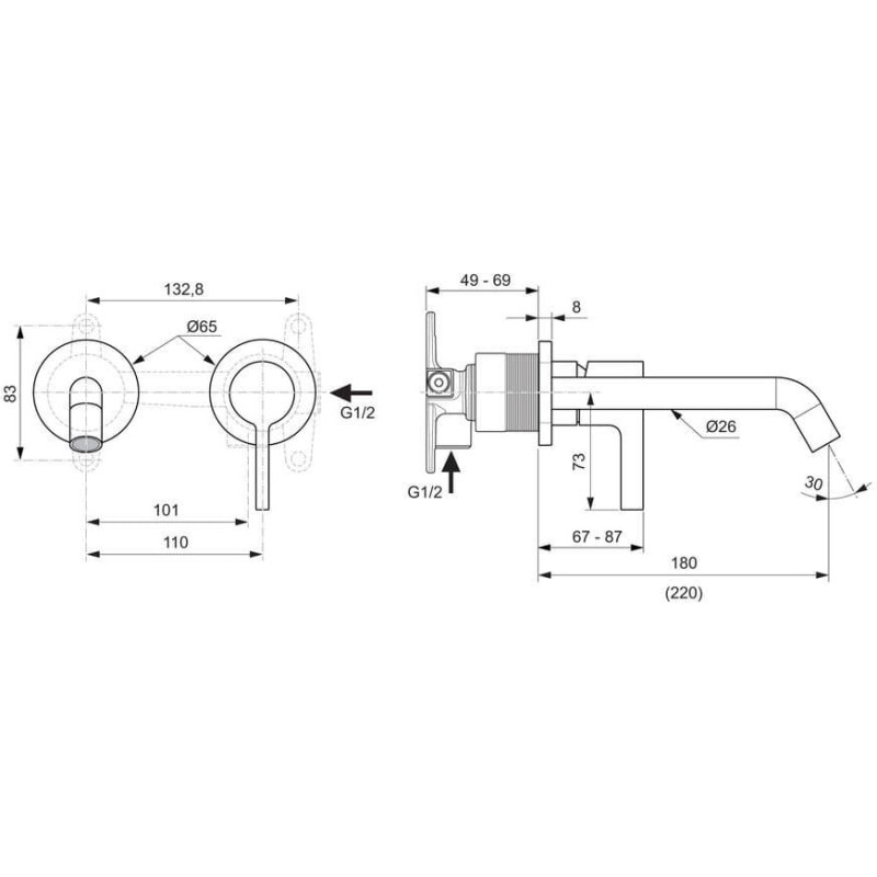 Gessi JOY BATERIA UM ŚCIENNA, P/TYNK. EL. ZEW. CHROM