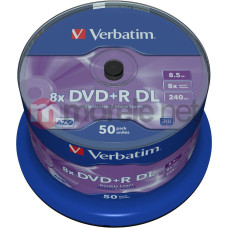 Verbatim DVD+R 8.5GB Verbatim 8x DL Mattsilver SF 50 CB 43758