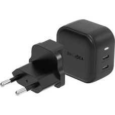 Energea Ładowarka Energea ENERGEA ład. siec. 2xUSB-C PD-PPS 45W 2C czarny/black US+EU Travelite GAN45