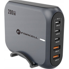 Forcell Ładowarka ForCell FORCELL F-ENERGY GaN III VT-51 ładowarka biurkowa 3 x Typ C + 2 x USB A PD QC4.0 SFC2.0 5A 200W szara