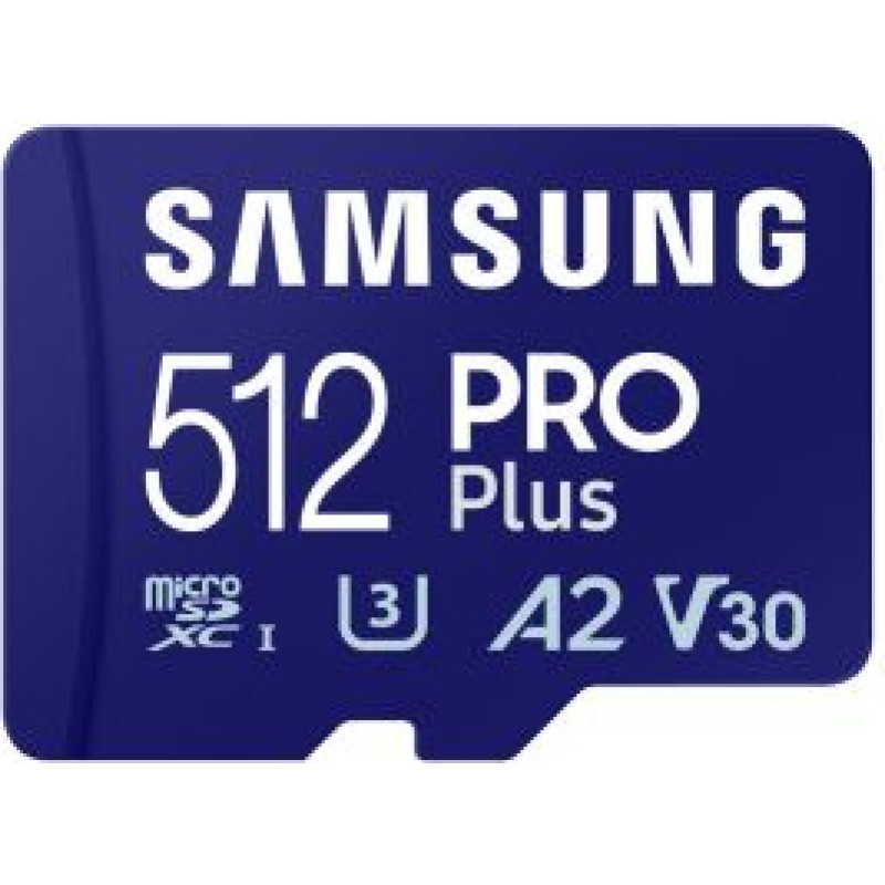 Samsung PRO Plus microSD Card with USB Adapter 512 GB, MicroSDXC, Flash memory class U3, V30, A2