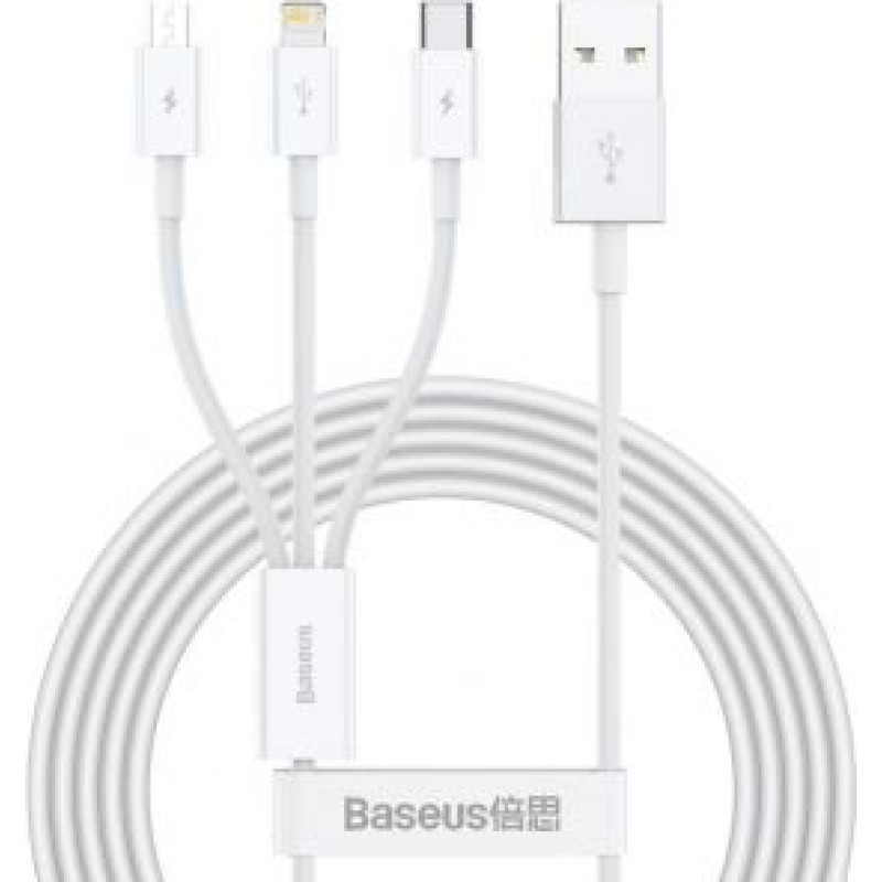 Baseus Baseus Superior 3in1 USB Cable - Lightning / USB Type C / Micro USB 3.5 A 1.5 m White (CAMLTYS-02)