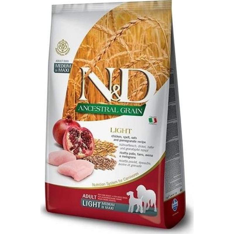 Farmina FARMINA N&D ANCESTRAL GRAIN DOG LIGHT - CHICKEN, SPELT,OATS AND POMEGRANATE ADULT MEDIUM & MAXI 12kg