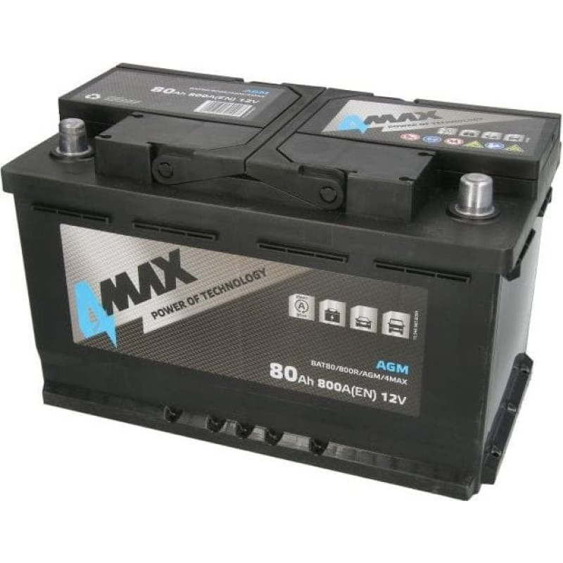 Maxgear Akumulator 4MAX 12V 80Ah/800A START&STOP AGM (P+ biegun standardowy) 315x175x190 B13 (agm/rozruchowy)