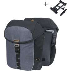 Basil Sakwa miejska podwójna BASIL MILES TARPAULIN DOUBLE PANNIER BAG MIK 34L, MIK System (ready to go), 100% wodoodporna black slate (NEW 2025)