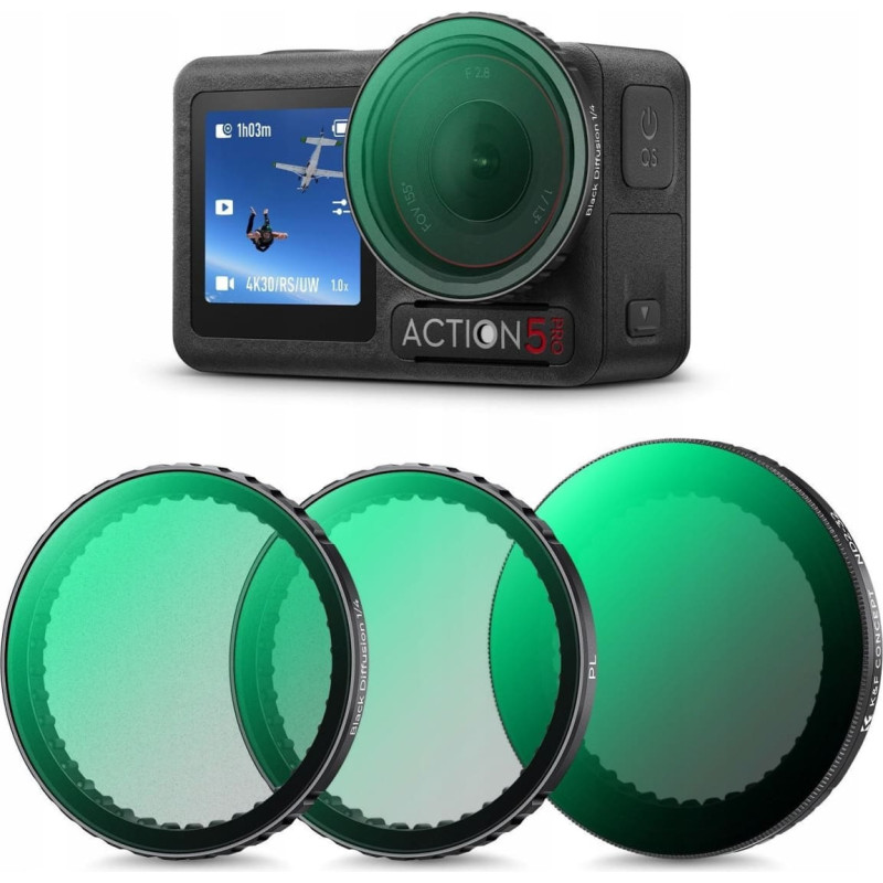 K&F Zestaw Filtrów 3w1 Pl + Nd2-32 + Black Diffusion 1/4 Do Dji Osmo Action 3 4 5 Pro / Sku.2360