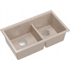 Graniteq QUADRON | LOGAN 120 | granitowy zlewozmywak kuchenny PEARL BEIGE + STAL | wymiar: 76 x 45 x 23,5 cm | 2-komorowy wpuszczany | podbudowa szafki od: 80 cm