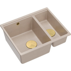 Graniteq LOGAN 150 GraniteQ zlewozmywak pearl beige 56x46x22 cm 1,5-komorowy b/o wpuszczany + syfon manualny złoty save space