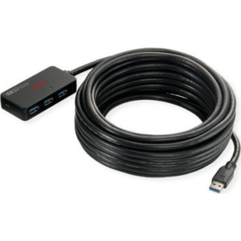 Roline HUB USB Roline ROLINE 4-portowy koncentrator USB 3.2 Gen 1 z repeaterem, czarny, 10 m