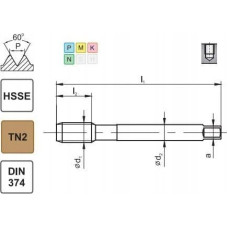 Fanar GWINTOWNIK M12x1 DIN-374C R40 (6H) HSSE TIN 800X