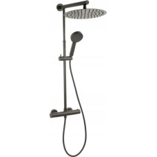 Ferro NP75-TRV7U-GM / FERRO / TREVI / DESZCZOWNIA BLACK Z NATRYSKIEM I BATERIĄ TERMOSTAT.TRV7, GUN METAL  /
