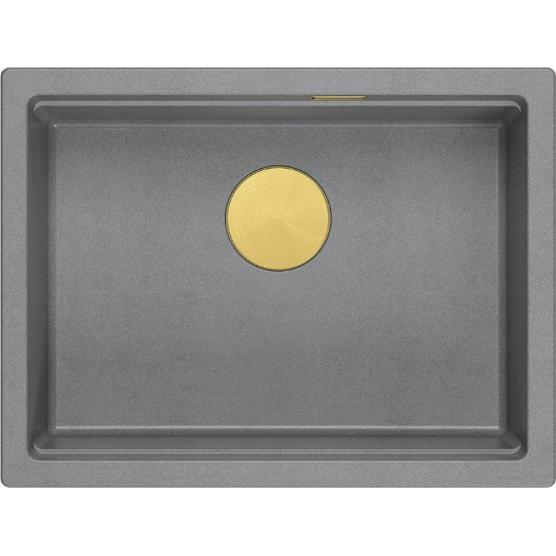 Graniteq Zlewozmywak GraniteQ LOGAN 100 GraniteQ zlewozmywak silver stone 59,5x45,1x21,5 cm 1-komorowy podwieszany z syfonem manualnym złoty